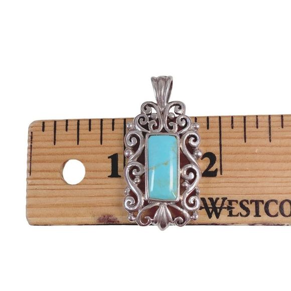 925 Sterling Silver Scroll Frame Turquoise Pendant - Picture 5 of 5